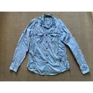 Jihani Snap button down long Sleeve Shirt Mens XL pockets Blue